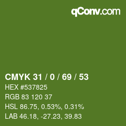 Farbcode: CMYK 31 / 0 / 69 / 53 | qconv.com