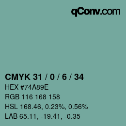 颜色代码: CMYK 31 / 0 / 6 / 34 | qconv.com