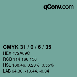 カラーコード: CMYK 31 / 0 / 6 / 35 | qconv.com
