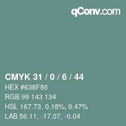 颜色代码: CMYK 31 / 0 / 6 / 44 | qconv.com