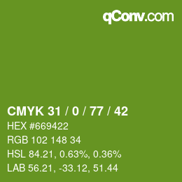 Color code: CMYK 31 / 0 / 77 / 42 | qconv.com