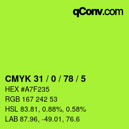 カラーコード: CMYK 31 / 0 / 78 / 5 | qconv.com