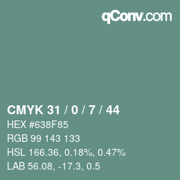 Color code: CMYK 31 / 0 / 7 / 44 | qconv.com