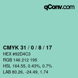 颜色代码: CMYK 31 / 0 / 8 / 17 | qconv.com