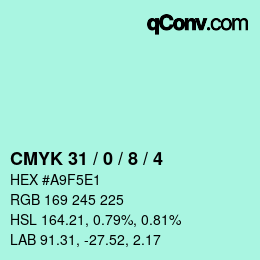 カラーコード: CMYK 31 / 0 / 8 / 4 | qconv.com
