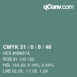 カラーコード: CMYK 31 / 0 / 8 / 48 | qconv.com