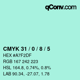 カラーコード: CMYK 31 / 0 / 8 / 5 | qconv.com