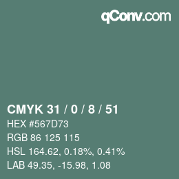 颜色代码: CMYK 31 / 0 / 8 / 51 | qconv.com