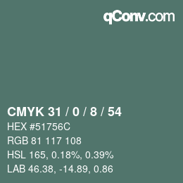 颜色代码: CMYK 31 / 0 / 8 / 54 | qconv.com