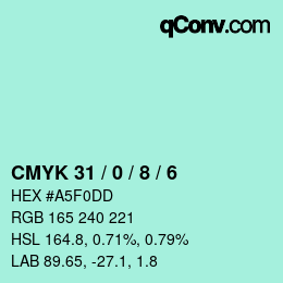 Color code: CMYK 31 / 0 / 8 / 6 | qconv.com
