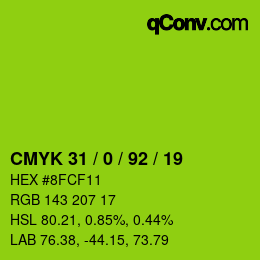 Color code: CMYK 31 / 0 / 92 / 19 | qconv.com