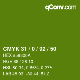 カラーコード: CMYK 31 / 0 / 92 / 50 | qconv.com