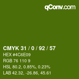 颜色代码: CMYK 31 / 0 / 92 / 57 | qconv.com