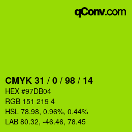 Color code: CMYK 31 / 0 / 98 / 14 | qconv.com