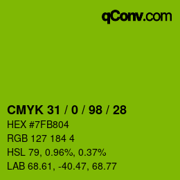 Color code: CMYK 31 / 0 / 98 / 28 | qconv.com