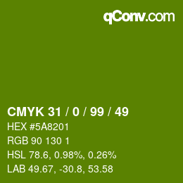 カラーコード: CMYK 31 / 0 / 99 / 49 | qconv.com