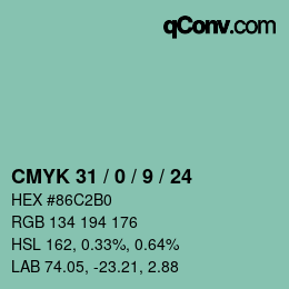 カラーコード: CMYK 31 / 0 / 9 / 24 | qconv.com