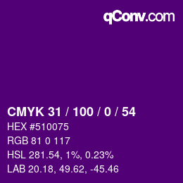 颜色代码: CMYK 31 / 100 / 0 / 54 | qconv.com