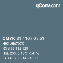 颜色代码: CMYK 31 / 10 / 0 / 51 | qconv.com