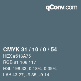 颜色代码: CMYK 31 / 10 / 0 / 54 | qconv.com
