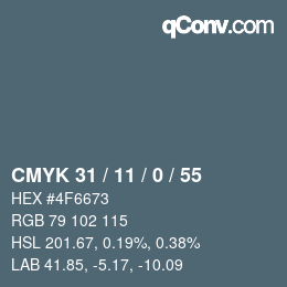 カラーコード: CMYK 31 / 11 / 0 / 55 | qconv.com