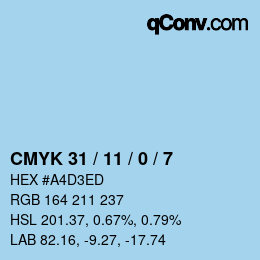 カラーコード: CMYK 31 / 11 / 0 / 7 | qconv.com