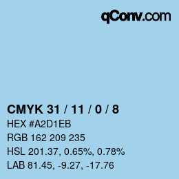 カラーコード: CMYK 31 / 11 / 0 / 8 | qconv.com