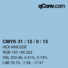 颜色代码: CMYK 31 / 12 / 0 / 13 | qconv.com
