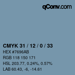 カラーコード: CMYK 31 / 12 / 0 / 33 | qconv.com