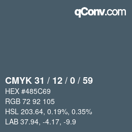 カラーコード: CMYK 31 / 12 / 0 / 59 | qconv.com