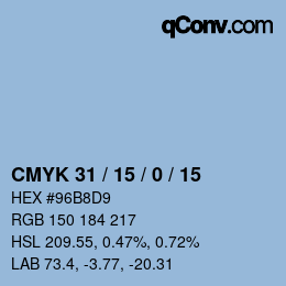 カラーコード: CMYK 31 / 15 / 0 / 15 | qconv.com