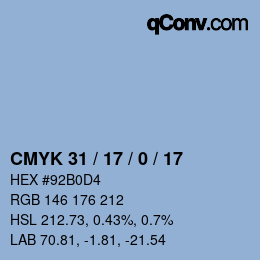 颜色代码: CMYK 31 / 17 / 0 / 17 | qconv.com