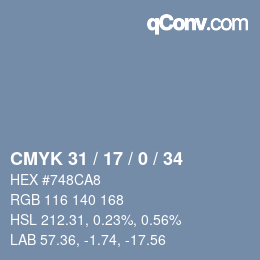 Color code: CMYK 31 / 17 / 0 / 34 | qconv.com