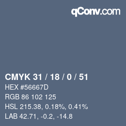 Color code: CMYK 31 / 18 / 0 / 51 | qconv.com