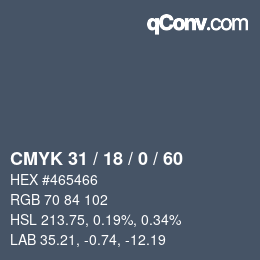 颜色代码: CMYK 31 / 18 / 0 / 60 | qconv.com