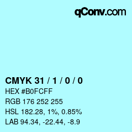 カラーコード: CMYK 31 / 1 / 0 / 0 | qconv.com