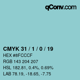 カラーコード: CMYK 31 / 1 / 0 / 19 | qconv.com