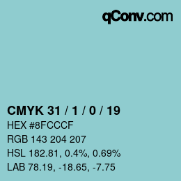 カラーコード: CMYK 31 / 1 / 0 / 19 | qconv.com