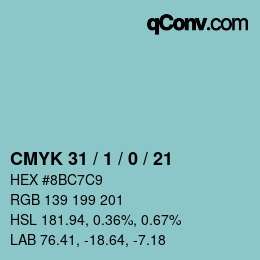 颜色代码: CMYK 31 / 1 / 0 / 21 | qconv.com