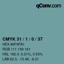 カラーコード: CMYK 31 / 1 / 0 / 37 | qconv.com