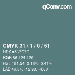 Color code: CMYK 31 / 1 / 0 / 51 | qconv.com