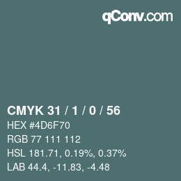 Color code: CMYK 31 / 1 / 0 / 56 | qconv.com