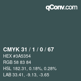 カラーコード: CMYK 31 / 1 / 0 / 67 | qconv.com