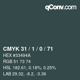 Color code: CMYK 31 / 1 / 0 / 71 | qconv.com