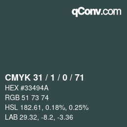 Color code: CMYK 31 / 1 / 0 / 71 | qconv.com