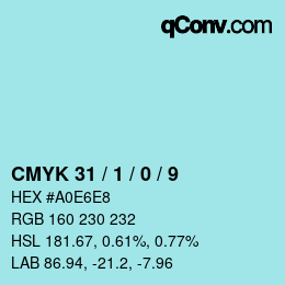 カラーコード: CMYK 31 / 1 / 0 / 9 | qconv.com