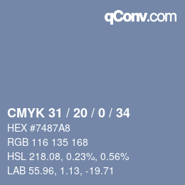 Color code: CMYK 31 / 20 / 0 / 34 | qconv.com