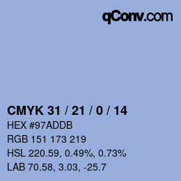 颜色代码: CMYK 31 / 21 / 0 / 14 | qconv.com