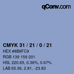 Farbcode: CMYK 31 / 21 / 0 / 21 | qconv.com
