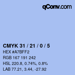 颜色代码: CMYK 31 / 21 / 0 / 5 | qconv.com